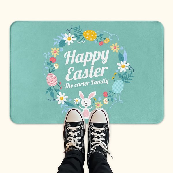 Gepersonaliseerde Multicolor Vrolijk Pasen Antislip Deurmat met Naam Paasgeschenk voor Familie