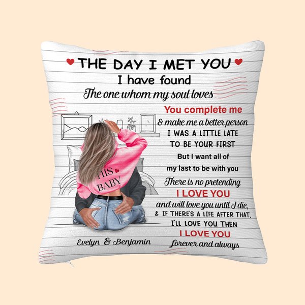 Personalized The Day I Met You Cozy Bed Design Throw Pillow Cover Valentine's Day Birthday Gift for Couple