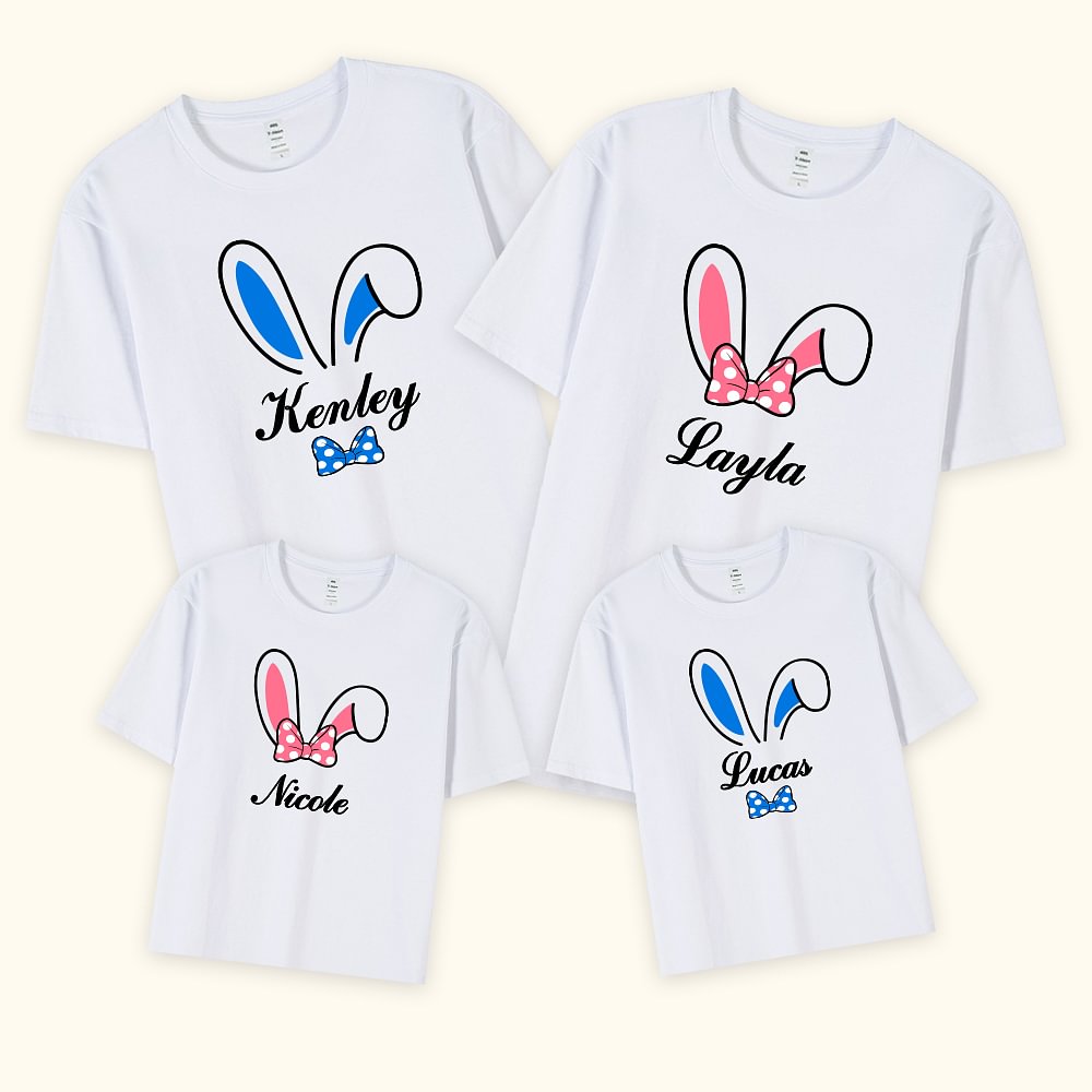 T-shirt en Coton Personnalisé avec Nom et Oreilles de Lapin Costume de Famille Cadeau de Pâques pour Parents Enfant