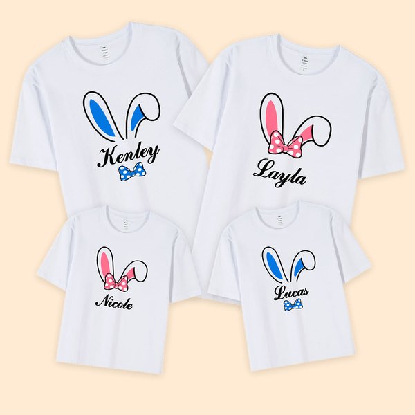 Personalized Cute Rabbit Bunny Ears Cotton T-shirt Family Costume with Name Easter Gift for Parent Kid