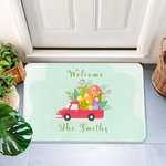 Personalizzato camion rosso con uova di Pasqua nome della famiglia tappetino per porta impermeabile antiscivolo regalo di Pasqua per la famiglia