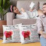 Personalizzato The Day I Met You Watercolor Heart Design Throw Pillow Cover Regalo di San Valentino per l'Anniversario di Lui Lei
