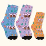 Personalisierte Hasenohren Foto Socken mit Ostereiern Multicolor Eltern-Kind Urlaub Kostüm Spaß Ostern Geburtstag Geschenk für Familie Kind
