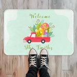 Personalizzato camion rosso con uova di Pasqua nome della famiglia tappetino per porta impermeabile antiscivolo regalo di Pasqua per la famiglia