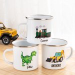 Mug Émaillé Personnalisé avec Nom et Motif de Dessin Animé Cadeau Anniversaire pour Enfants