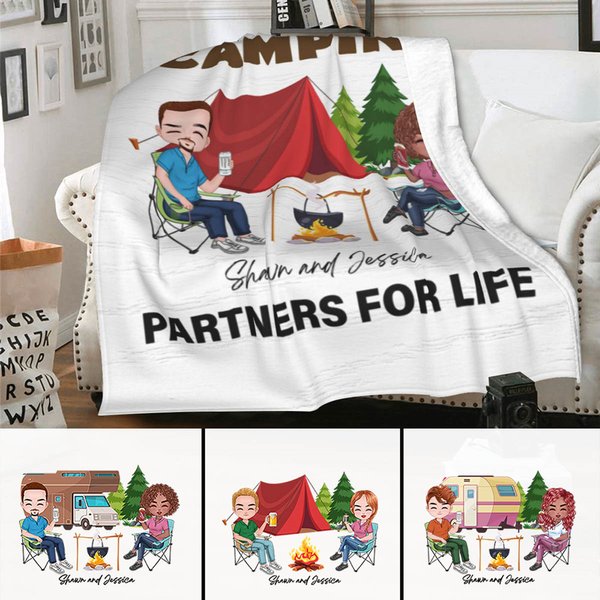 Personalizzato Marito e moglie partner di campeggio per la vita Coperta morbida Decorazione casa Regalo di compleanno per la coppia di amanti del camp