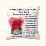Personalizzato The Day I Met You Watercolor Heart Design Throw Pillow Cover Regalo di San Valentino per l'Anniversario di Lui Lei