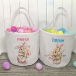 Sac en Toile pour Chasse aux Oeufs Sac Personnalisé avec Nom Cadeau de Pâques pour Enfants