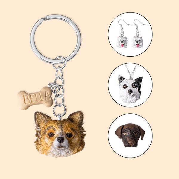 Personalisierte handgemachte Ton Haustier Porträt Schlüsselanhänger Ohrringe Halskette Magnet Kühlschrank Aufkleber Geburtstag Geschenk für Tierliebha