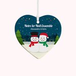 Ornement Céramique en Forme de Cœur Thème Noël Décoraction Personnalisée avec 2 Bonhommes de Neige Textes Photo Cadeau Noël pour Couple