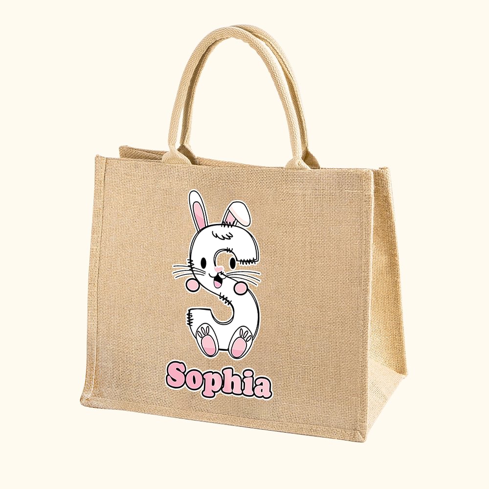 Sac en Toile de Jute Personnalisé avec Nom Cadeau de Pâques pour la Famille et les Enfants