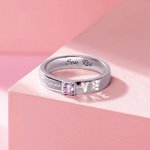 Paire de Bagues Évidées Personnalisée avec Pierre de Naissance Texte Gravé à l'Intérieur Cadeau Anniversaire de Mariage Saint-Valentin pour Couple