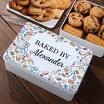 Personalizado al horno cosido con amor por el nombre de grado de alimentos de metal galleta de costura lata grande de almacenamiento de regalo de cumpleaños para la familia