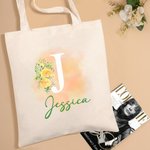 Personalisierte Geburt Blume Canvas Tragetasche mit Namen Hochzeit Geburtstag Einkaufen Geschenk für Frauen
