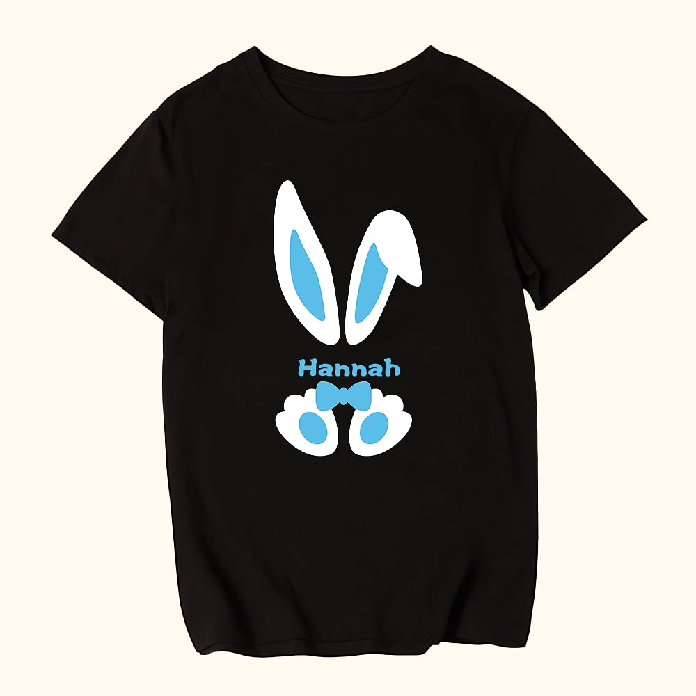 T-shirt en Coton Personnalisé avec Nom et Motif Oreille du Lapin Cadeau Anniversaire Pâques pour Enfant