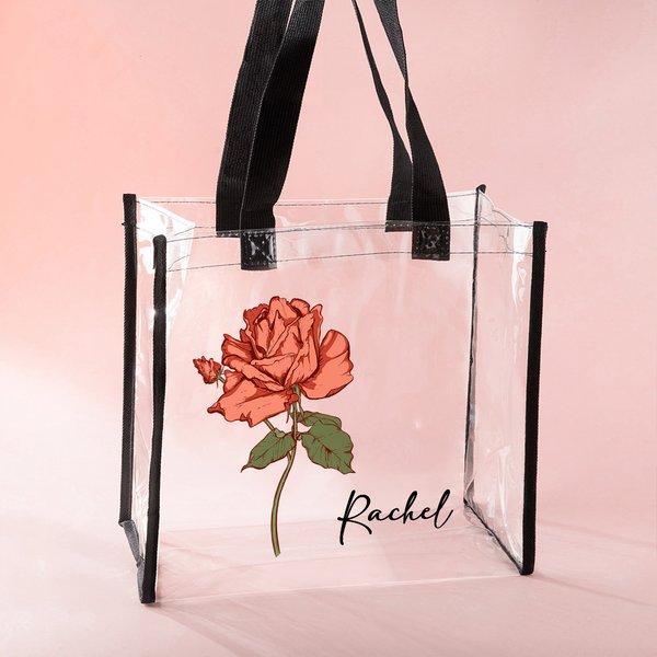 Gepersonaliseerde Water Color Birth Flower Clear Tote Bag met Naam Verjaardagsparty Moederdagcadeau voor vrouwen