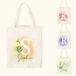 Personalisierte Geburt Blume Canvas Tragetasche mit Namen Hochzeit Geburtstag Einkaufen Geschenk für Frauen