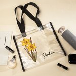 Personalized Water Color Birth Flower Clear Tote Bag with Name Birthday Party Mother's Day Gift for Women