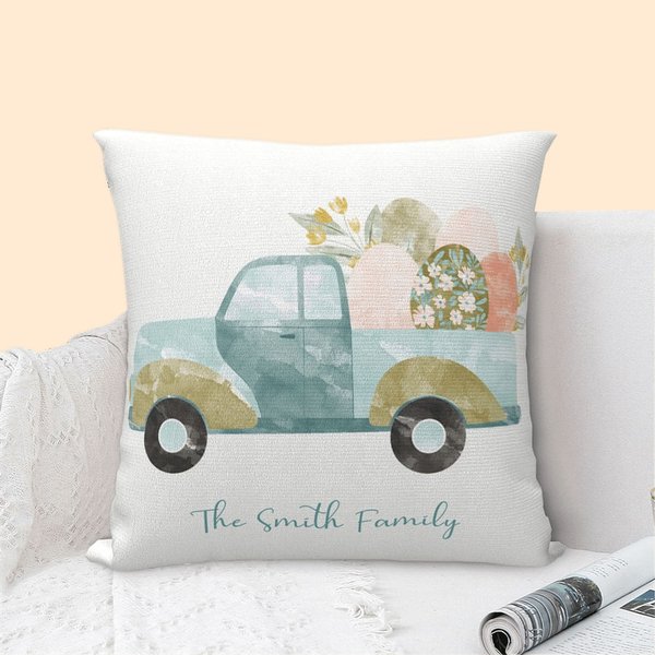 Personalisierte bunte LKW werfen Kissenbezug mit Ostereiern Karotte Design Home Decor Ostern Geschenk für Kinder