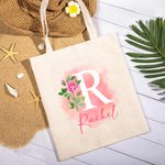 Personalisierte Geburt Blume Canvas Tragetasche mit Namen Hochzeit Geburtstag Einkaufen Geschenk für Frauen