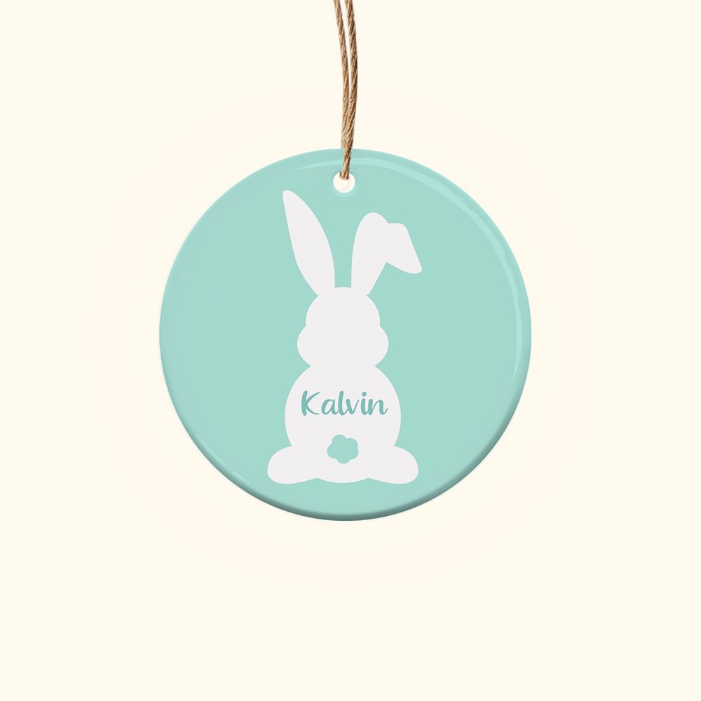 Ornement personnalisé en céramique en forme de lapin avec nom Panier de Pâques Cadeau pour enfant