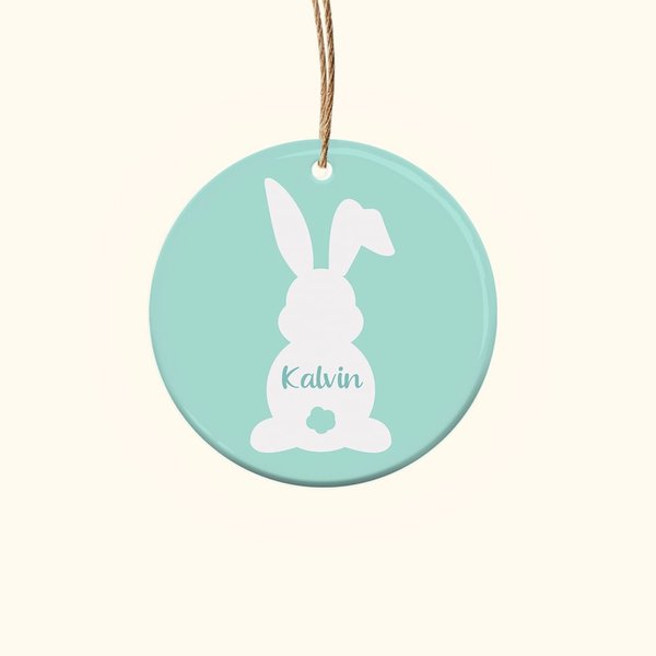 Embroidered Bunny Ceramic Ornament with Name Tag