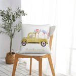 Personalized Colorful Truck Throw Pillow Cover with Easter Eggs Carrot Design Home Decor Easter Gift for Kids