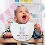 Personalised Cute Bunny Baby Bib with Name First Easter Gift For Baby New Mom