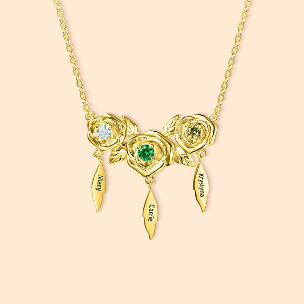 Personalisierte Rose Birthstone Halskette mit Namen Blatt Charme Familie Zirkon Schmuck Jahrestag Geburtstag Geschenk für sie