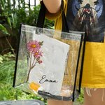 Personalized Water Color Birth Flower Clear Tote Bag with Name Birthday Party Mother's Day Gift for Women