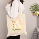 Personalisierte Geburt Blume Canvas Tragetasche mit Namen Hochzeit Geburtstag Einkaufen Geschenk für Frauen