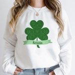 Personalised Four Leaf Clover Lucky T-Shirt Sweatshirt with Name St Patrick's Day Gift for Kid Family