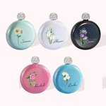 Flasque Ronde Pailletée Personnalisée avec Nom et Fleur Colorée Flacon avec Couvercle en Strass Cadeau Anniversaire Mariage pour Femme