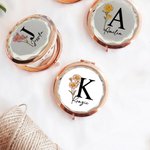 Miroir Compact Personnalisé avec Nom et Initiale Fleur de Naissance Cadeau de Mariage pour Elle Demoiselle d'Honneur
