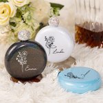 Personalisierte Geburt Blume Glitter Runde Kolben mit Strass Deckel und Name Geburtstag Brautjungfer Party Geschenk für sie