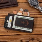 Personalised Slim Leather Wallet Money Clip with Engraved Text Anniversary Father's Day Gift for Men