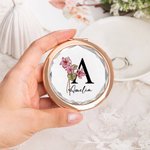 Miroir Compact Personnalisé avec Nom et Initiale Fleur de Naissance Cadeau de Mariage pour Elle Demoiselle d'Honneur