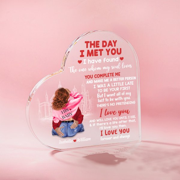 Personalisierte Der Tag traf ich Sie beschäftigt Stadt Design Herz Acryl Plaque mit Namen und Zeichen Valentinstag Jahrestag Geschenk für Paar