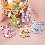 Henkilökohtainen 3D pääsiäispupu puinen kori Tag kanssa Initial ja nimi lahja lapsille