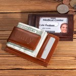 Personalised Slim Leather Wallet Money Clip with Engraved Text Anniversary Father's Day Gift for Men