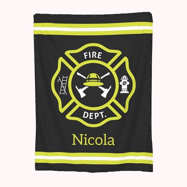 Couverture en Flanelle Personnalisée avec Nom Couverture Thème Pompier Décoration à Domicile Cadeau Anniversaire pour Pompier