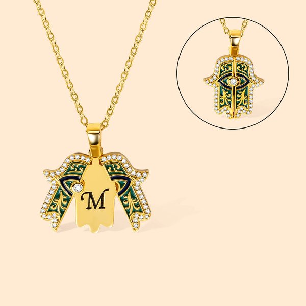 Personalizado Exquisita Mano de Fátima Mal de Ojo Joyería Hamsa Collar con Amuleto Inicial Grabado para Regalo de Protección para Mujeres