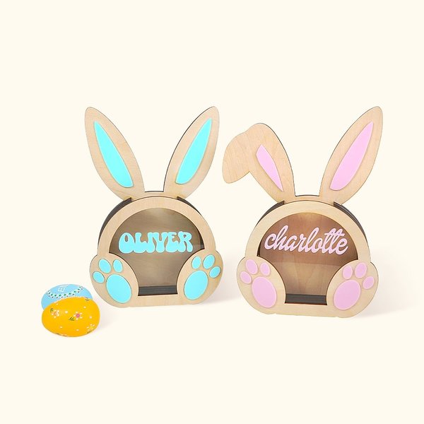 Personalized Cute 3D Easter Bunny Chocolate Eggs Box with Name Happy Easter Gift for Kids