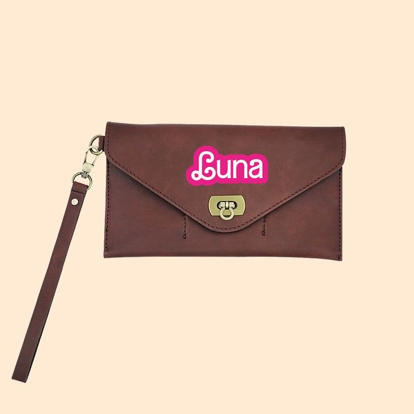 Personalized Doll Inspired Retro Leather Clutch Wallet with Wristlet and Card Holder Birthday Bridesmaid Trip Gift for Girls Women
