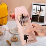 Personalized Ballet Silhouette Makeup Brush Bag Set with 8 Pcs Makeup Brushes and Name Birthday Bridesmaid Gift for Ballet Dancer