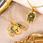 Personalisierte exquisite Hand der Fatima böse Auge Schmuck Hamsa Halskette mit eingravierten ersten Amulett für Schutz Geschenk für Frauen