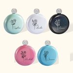 Personalisierte Geburt Blume Glitter Runde Kolben mit Strass Deckel und Name Geburtstag Brautjungfer Party Geschenk für sie