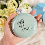 Personalisierte Geburt Blume Glitter Runde Kolben mit Strass Deckel und Name Geburtstag Brautjungfer Party Geschenk für sie