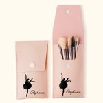 Personalized Ballet Silhouette Makeup Brush Bag Set with 8 Pcs Makeup Brushes and Name Birthday Bridesmaid Gift for Ballet Dancer