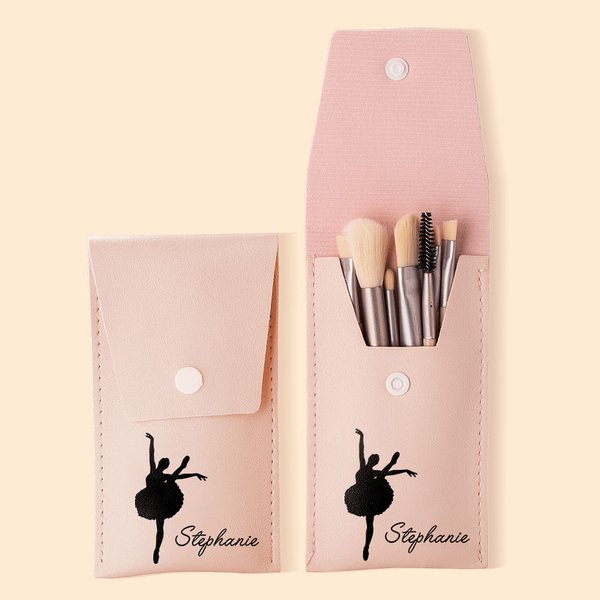 Personalized Ballet Silhouette Makeup Brush Bag Set with 8 Pcs Makeup Brushes and Name Birthday Bridesmaid Gift for Ballet Dancer